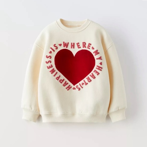 Zara Other - Zara Cream Sweatshirt with Red Heart Graphic